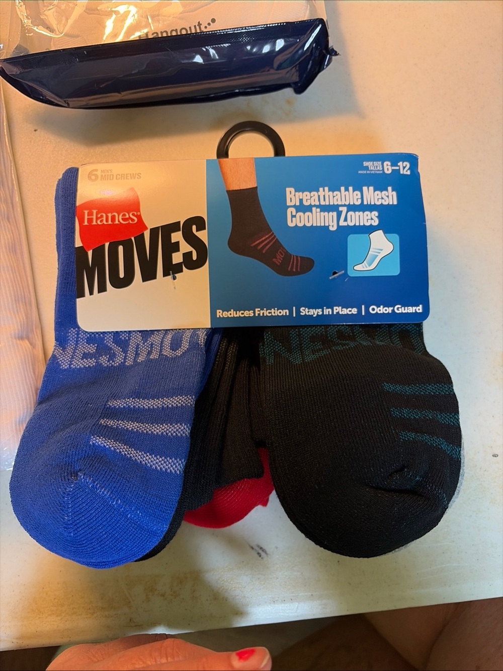 Hanes Moves Men's Athletic Crew Socks - Blue, Black & Red